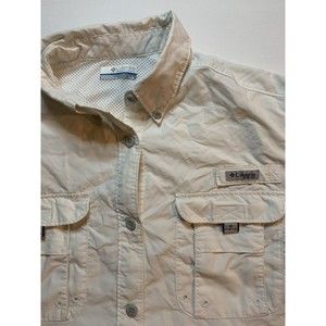 COLUMBIA PFG, MEN'S SZ L, IVORY, L/S POLYESTER FISHING/WORK SHIRT, VENTED